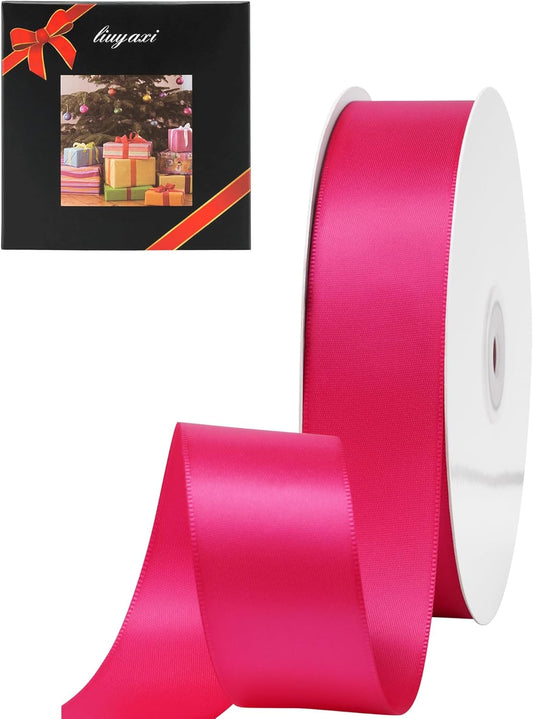 LIUYAXI Hot Pink Double Faced Satin Ribbon, 1" X Continuous 25 Yards, Ribbons Perfect for Gift Wrapping Wedding Bouquet Decor DIY Craft Bow Making & Other Projects