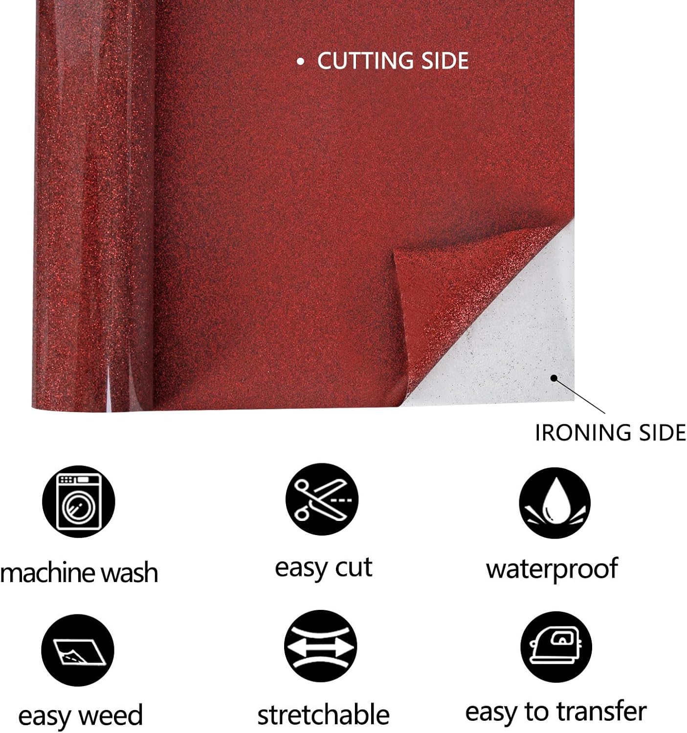 FUNKAKA Glitter Red HTV Heat Transfer Vinyl Rolls, 12" x 8ft PU Iron on Vinyl for T-Shirt Red Glitter HTV Vinyl for All Cutter Machines Easy to Cut & Weed for Heat Vinyl Design