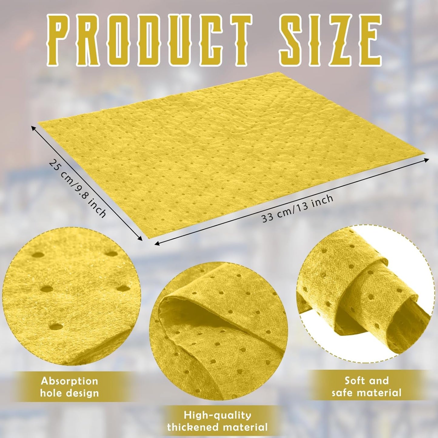 Hoolerry 100 Pcs Oil Absorbent Pads Weight Dimpled Pad Garage Accessories Water Absorbent Mat Oil Spill Mat for Absorbing Protecting Home Garage Basement (9.8 x 13 Inch,Yellow)