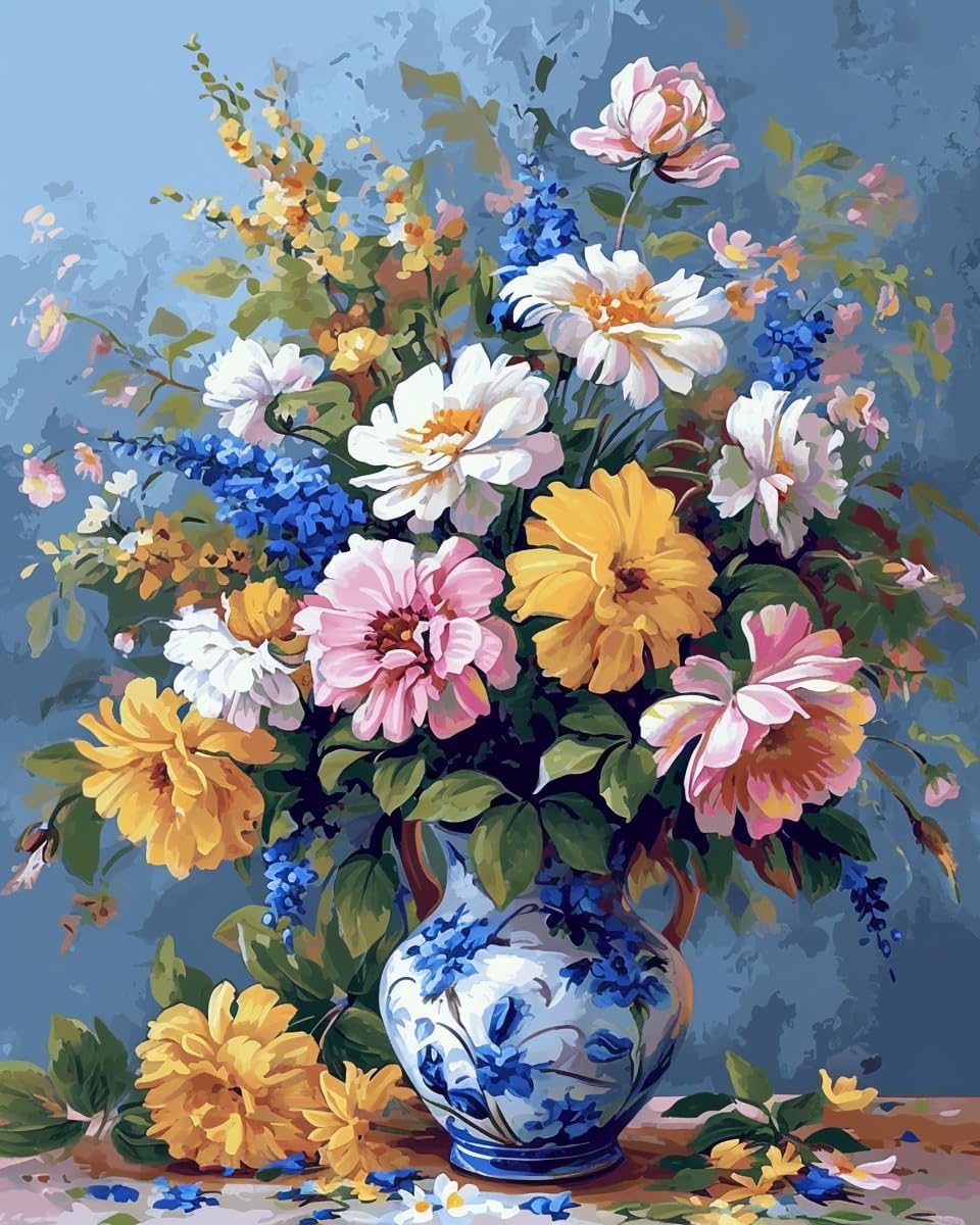 Moohue 14ct Counted Stamped Cross Stitch Kits for Adults Elegant Flowers Printed Cross Stitch Patterns Art Crafts Cross Stitch Supplies (Flowers 2)