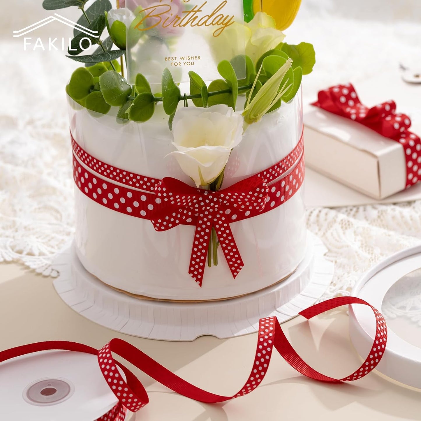 Polka Dot Grosgrain Ribbon 3/8 Inch, 25 Yards Spool Red and White Dot Craft Ribbon for Christmas Gift Wrapping DIY Crafts Hair Bows Wedding Party Decor Sewing and Home Decoration