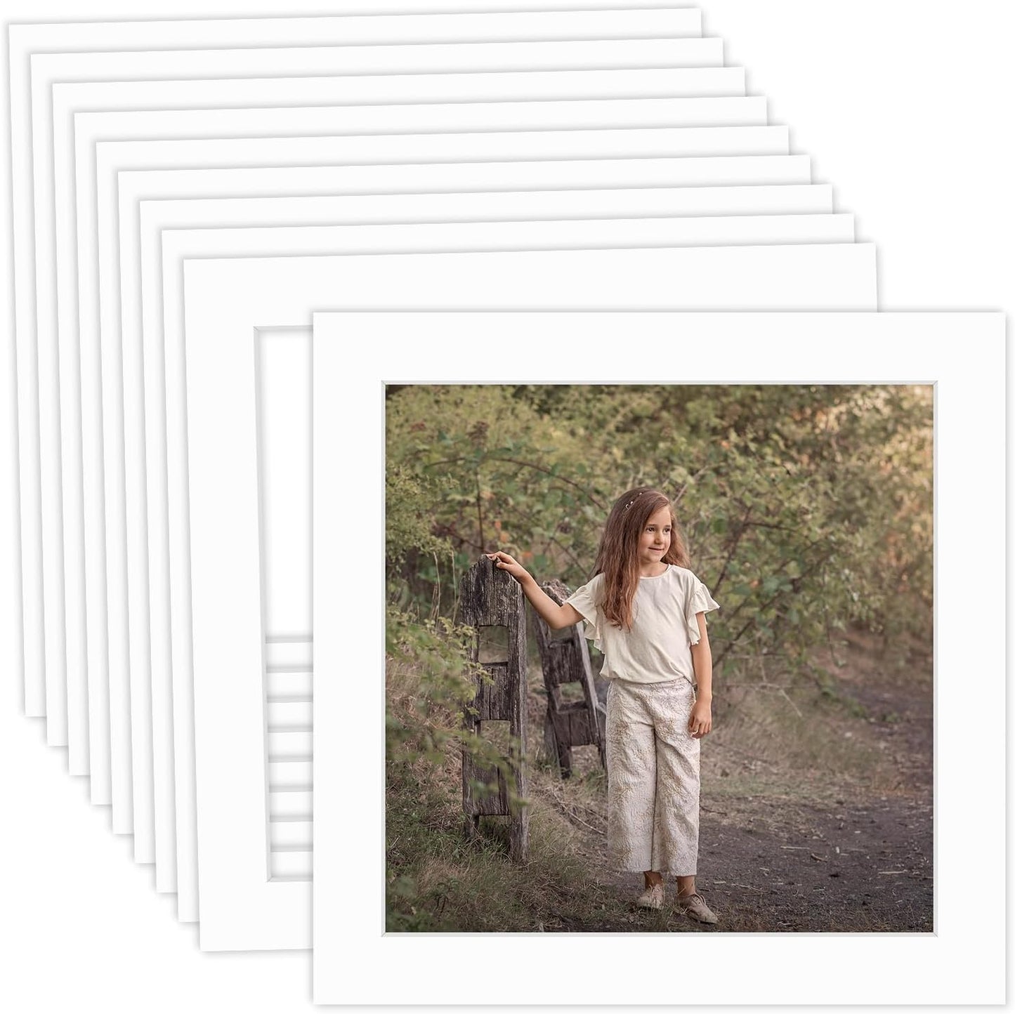 MBC Mat Board Center, 10 Pack 12x12 for 10x10 White Picture Mats Frame Mattes, Bevel Cut, Acid Free, 4-ply Thickness