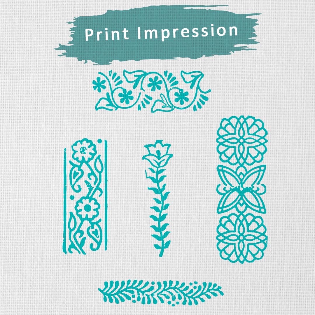 Wooden Stamps for Block Printing | Set of 5 | Border Shaped Wooden Finger Stamps, Tattoo Handcarved Indian Textile Printing Blocks for Henna Mehndi Clay Pottery Hashcart®