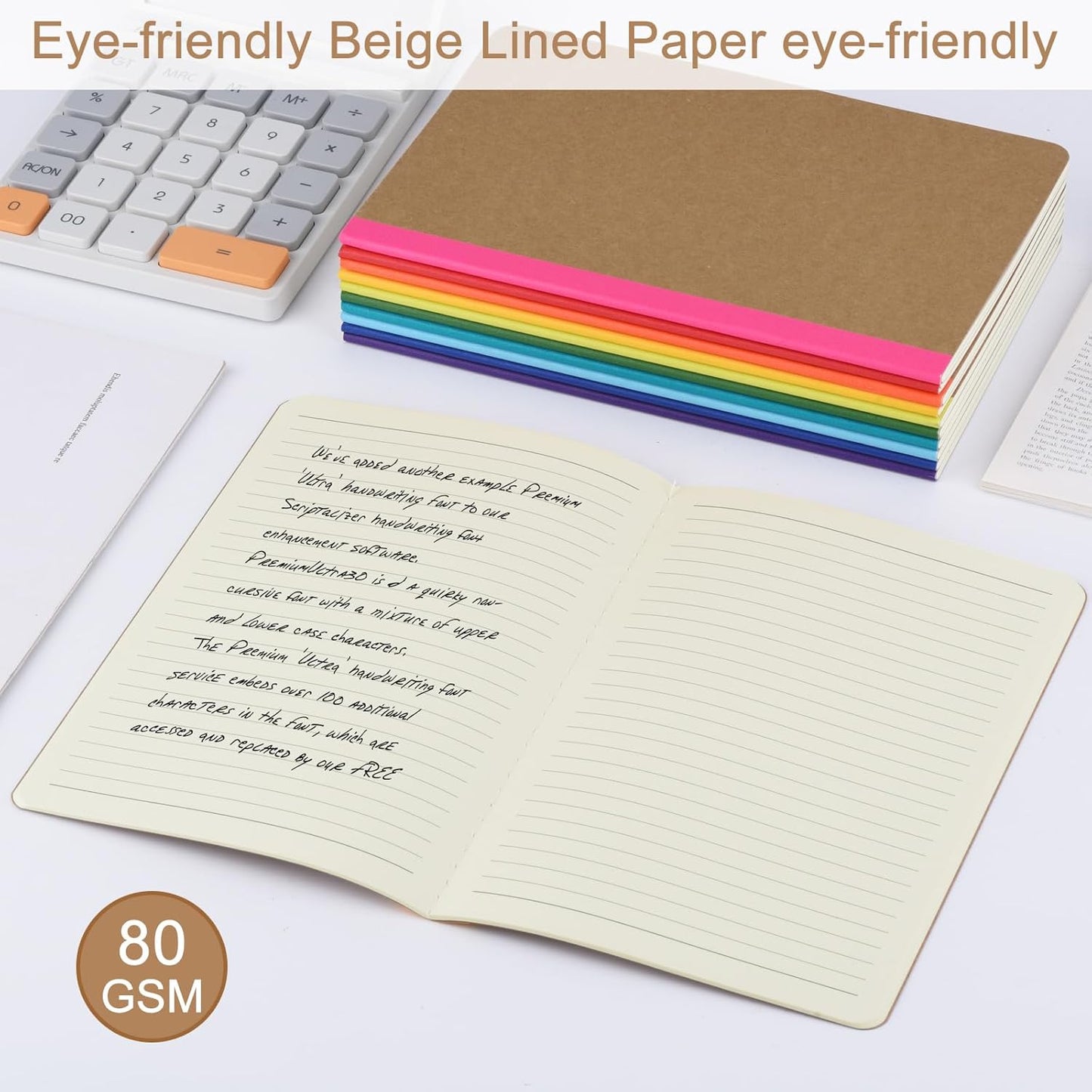 ZCZN Composition Notebooks Bulk, A5 Kraft Cover Lined Journals with Rainbow Spines for School, Business, Work and Daliy Use (100, 10 colors)