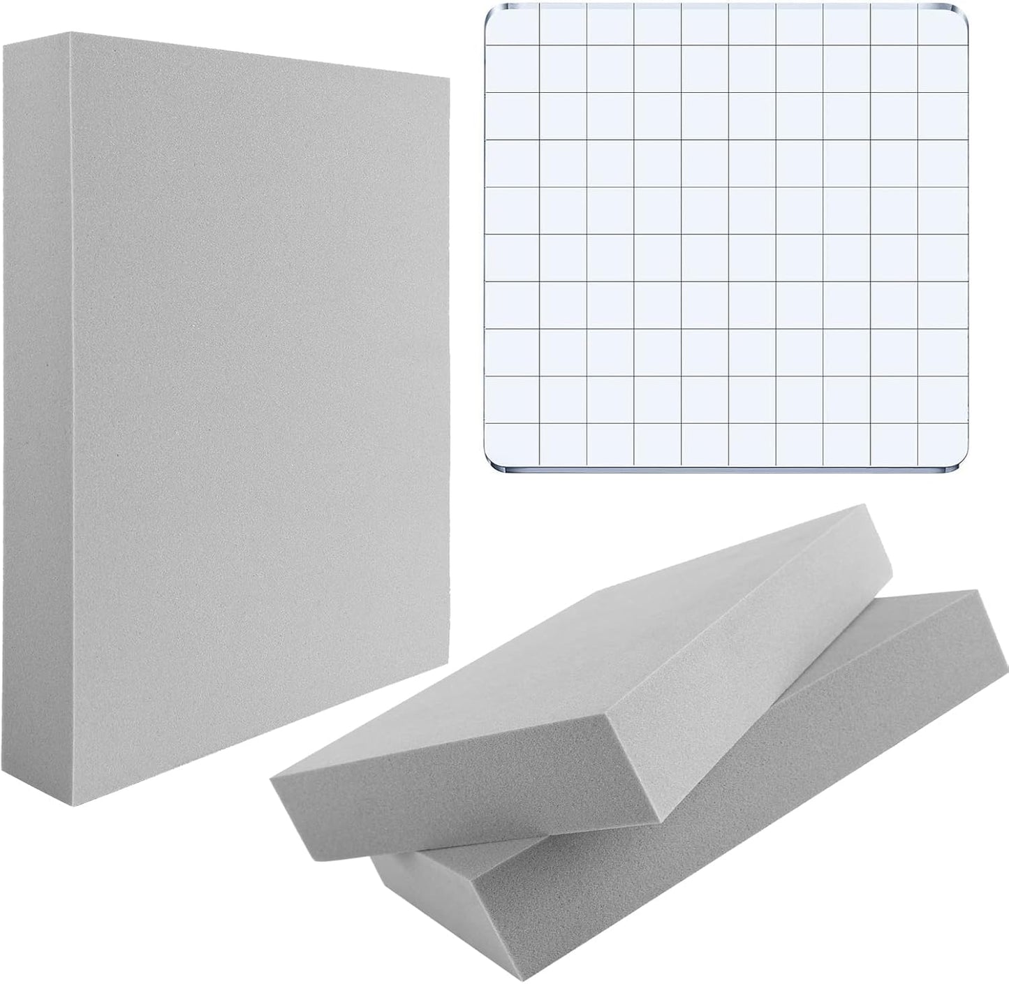 3 Pcs/Set 2Pcs Large Stamping Foam Grey Moldable Foam with 1 Pcs Acrylic Stamp Block Stamps Plastic Pad Cut and Dry Foam Stamping Foam Block for Sculpture, Modeling, DIY Arts and Handicrafts Projects