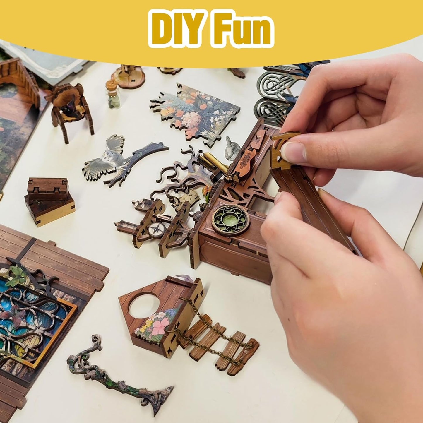 DIY Book Nook Kit,DIY Dollhouse Booknook Bookshelf Insert Decor,3D Wooden Puzzles with LED Dust Cover,Book Nook Miniature Kit,Birthday Halloween Home Decor for Teens Adult-Insects Story