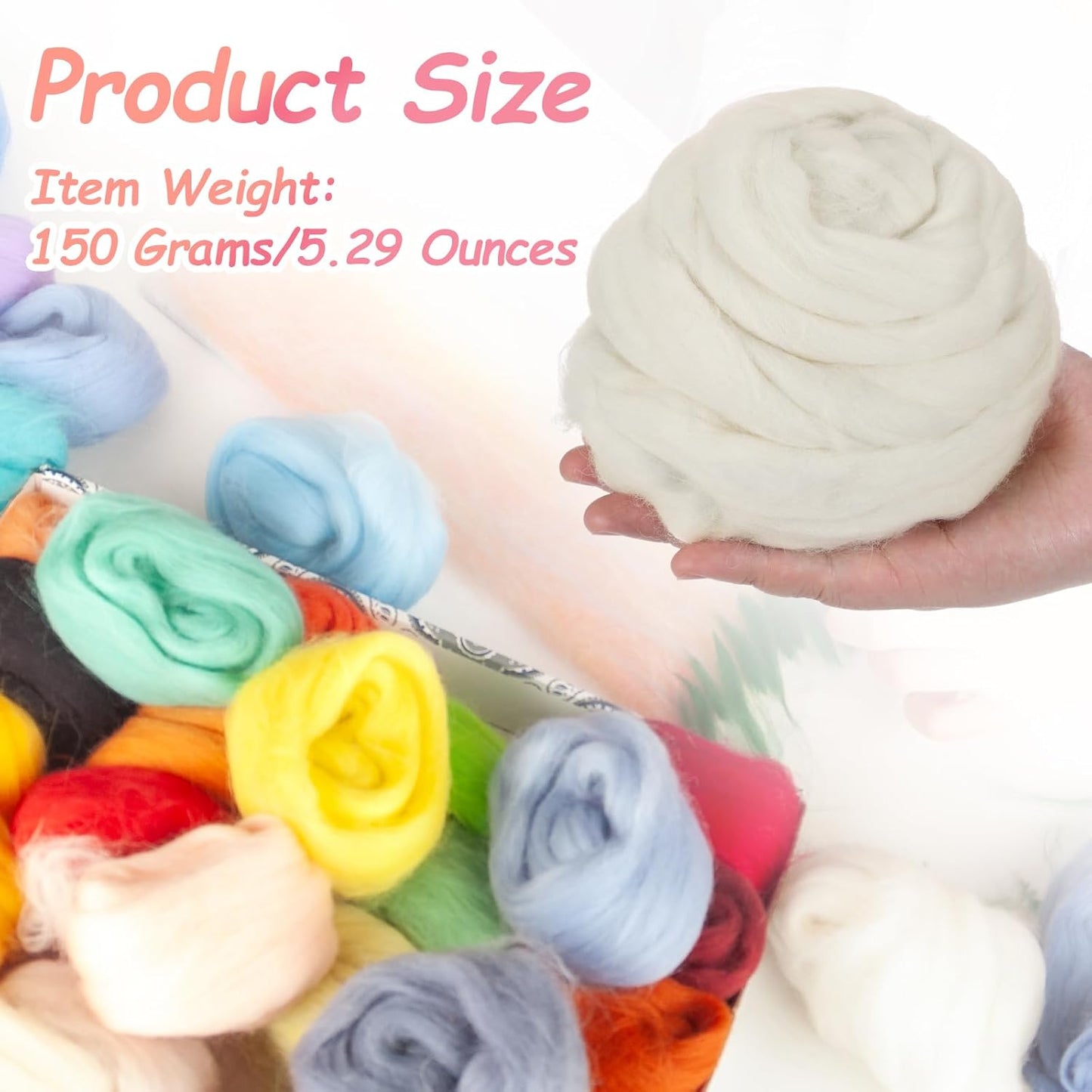 PATIKIL Wool Roving Yarn, 150G/5.3OZ Soft Felting Wool Pure Chunky Roving Yarn Bulk for Needle Felting Knitting Blanket Spinning Weaving DIY Craft, Cream White