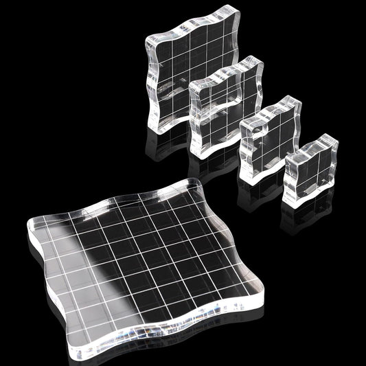 5PCS Clear Acrylic Block for Stamping, Acrylic Stamp Block Stamping Tools for DIY Crafts, Stamping Block Decorative Stamp Block with Grid Lines, Clear Stamping Blocks Tools Set