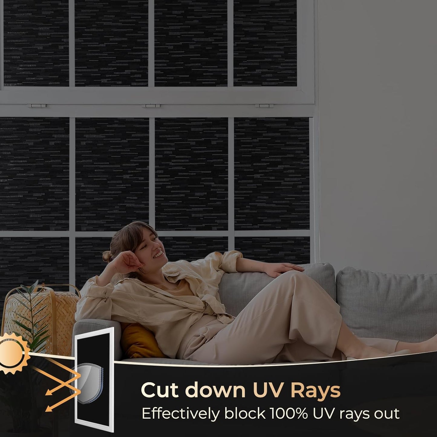 rabbitgoo Blackout Window Film, Sun Blocking Privacy Film for Room Darkening, Removable Black Out Vinyl Cover Tint for Home Day Sleep, Anti-UV Frosted Glass Clings, Black, 23.6 x 118.1 Inches