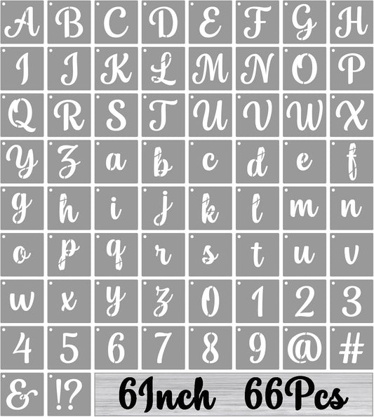 BAMIDELE 6 Inch Alphabet Letter Stencils for Painting, 66 Pcs Reusable Plastic Calligraphy Letter Stencils and Numbers Template Kit for Painting on Wood, Chalkboard, Fabric, Door Porch, Wall Art