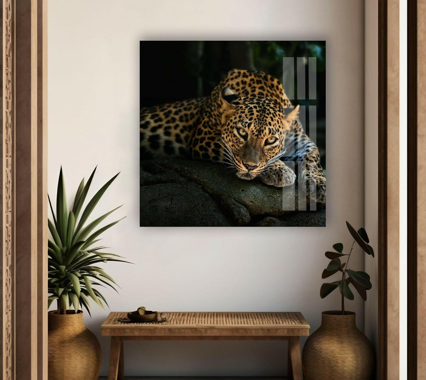 My Photostation.com 48Wx32H'' Fierce Leopard Glass Wall ArtTempered Glass Printing Wall Decor Large Wall Art Wall Hangings