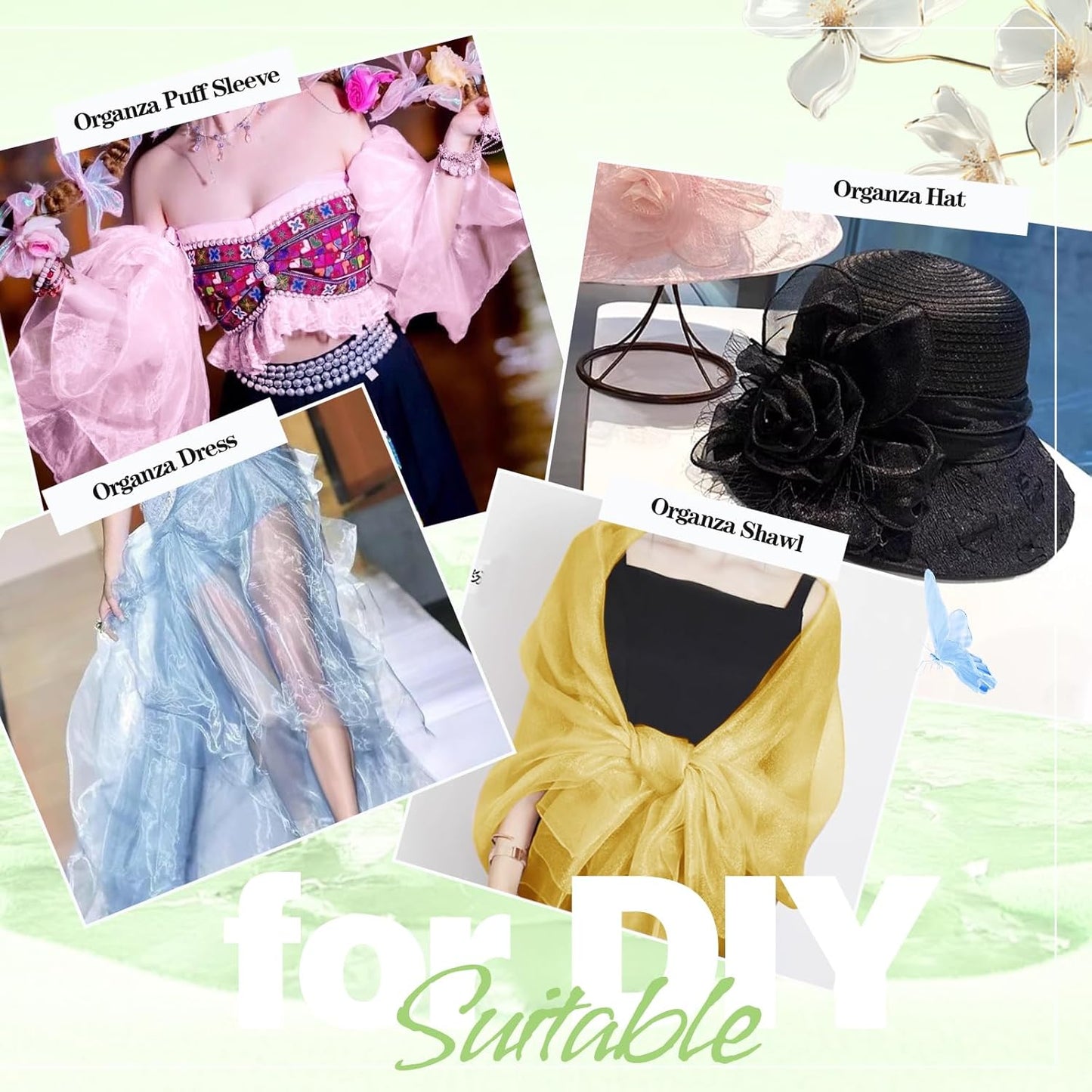 VACVELT Sheer Organza Fabric by The Yard, 60 Inch Wide White Organza Fabric Bolt Bridal Sheer Tulle Fabric, Silk Organza Fabric Roll for Wedding Party Decorations Backdrop Curtain (10 Yards)