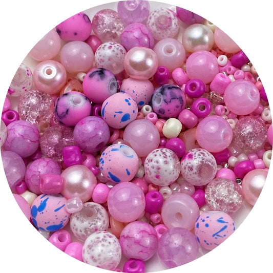 Assorted Glass Resin Beads Multi Size Colors Smooth Cracked Gravel Millet Spacer Beads for Bracelets Necklace Earring DIY Jewelry Making Craft(Pink Series)