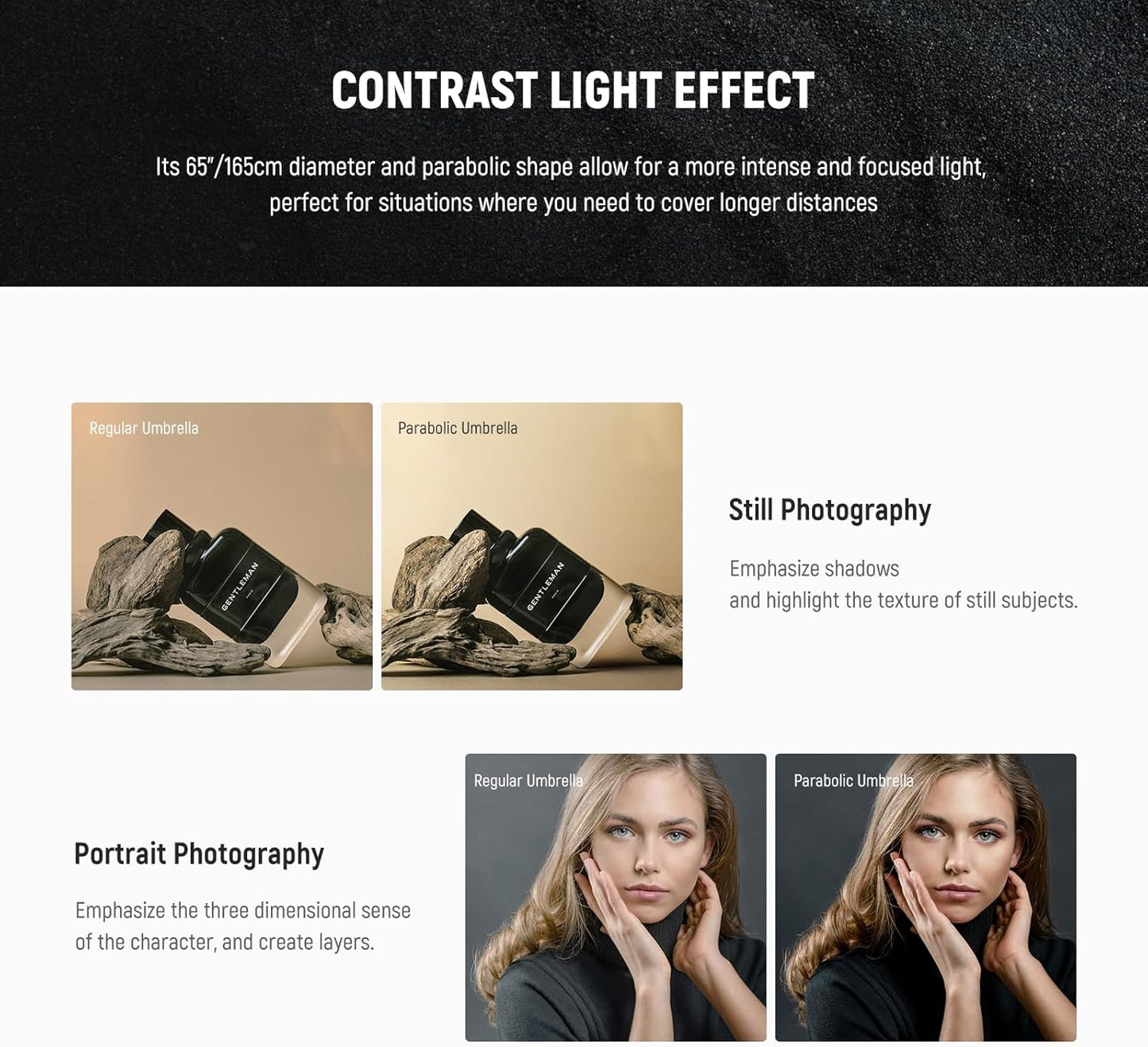 NEEWER 65"/165cm Parabolic Reflective Umbrella Photography with Silver Inner, Soft Lighting with Diffuser Cover, Bag, Quick Fold for Camera Photo Studio Video Light Shooting Monolight Flash, NS3U