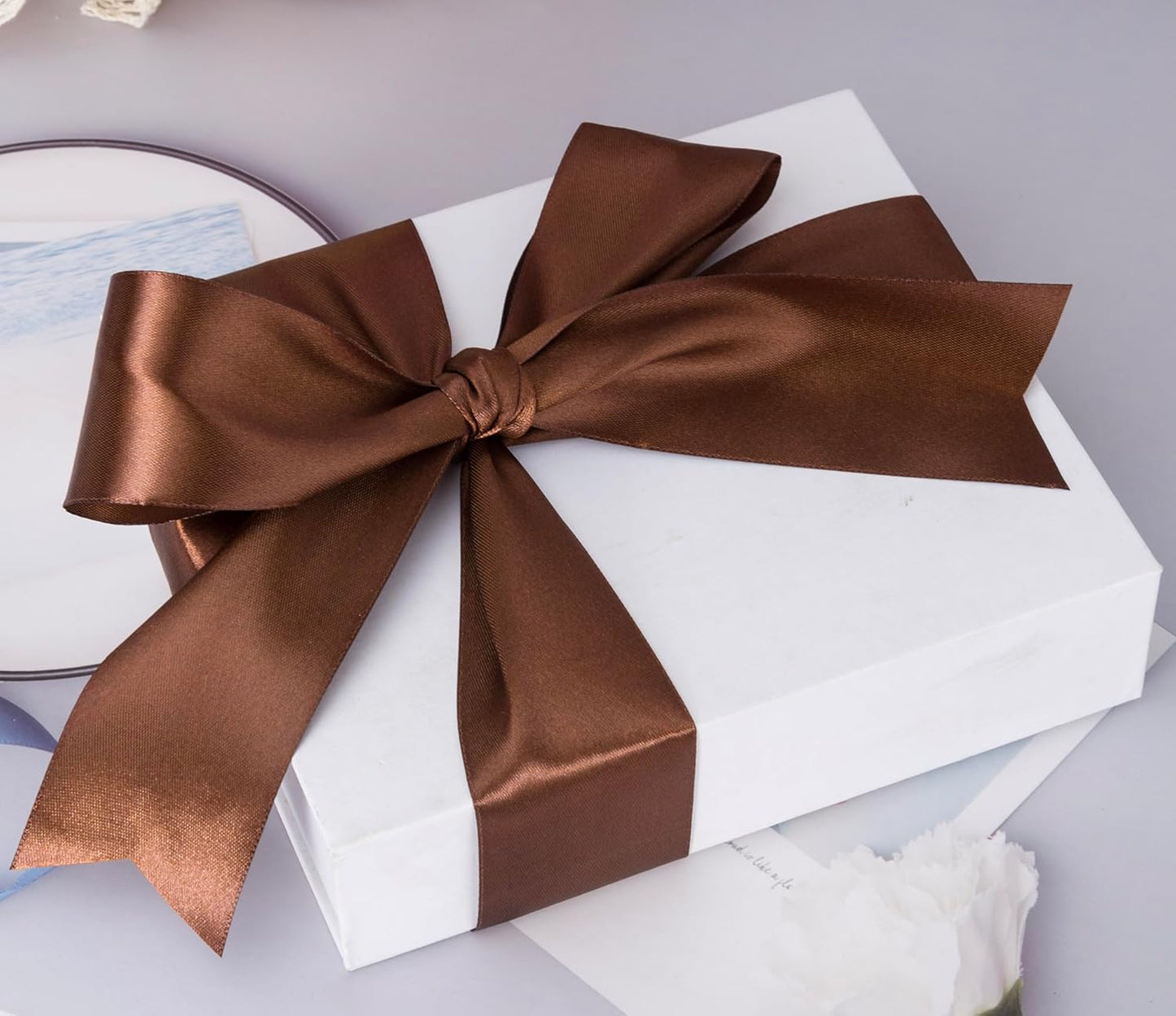 2 Inch Brown Solid Satin Ribbon, 50 Yards Craft Fabric Ribbon for Gift Wrapping Floral Bouquets Wedding Party Decoration