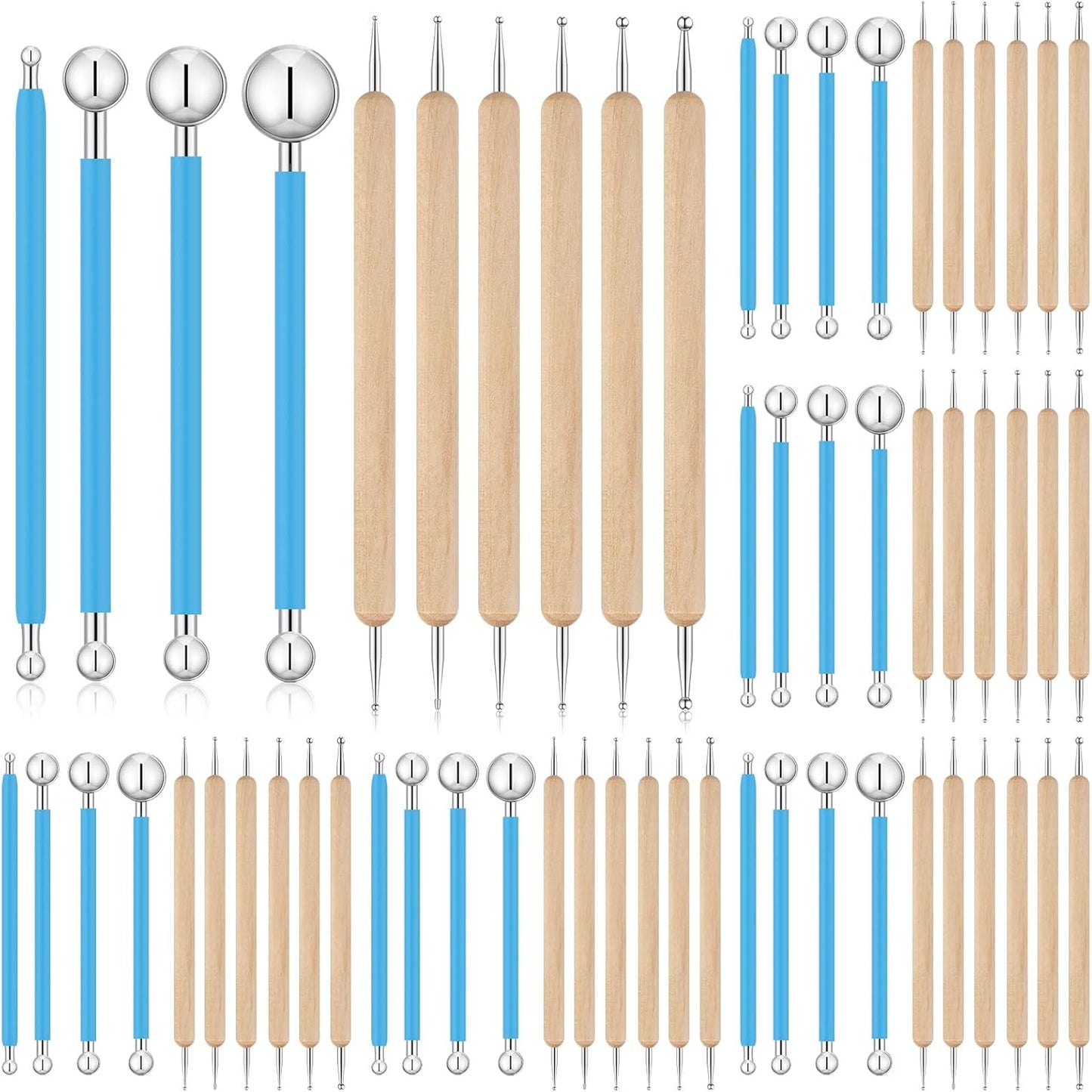 Teenyyou 6 Sets Dot Painting Tools 60 Pcs Clay Pottery Modeling Metal Embossing Tools Ceramic Clay Dotting Supplies for Painting Mandalas Pottery Art Rock