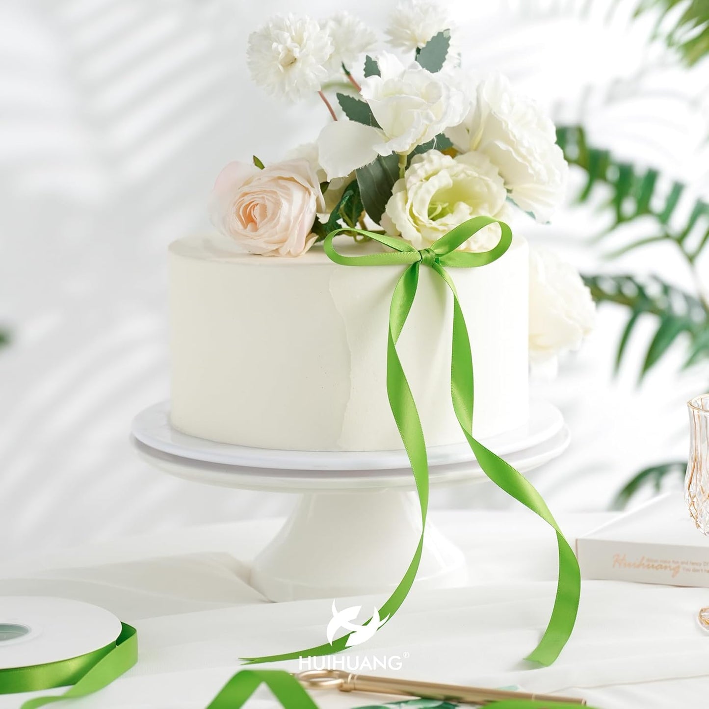 HUIHUANG Lime Green Satin Ribbon 1/2 inch X 50 Yards Continuous, Kiwi Green Double-Faced Satin Ribbon for Gift Wrapping, Bows, DIY Crafts, Flower Bouquet, Wedding Decor, Christmas Decoration