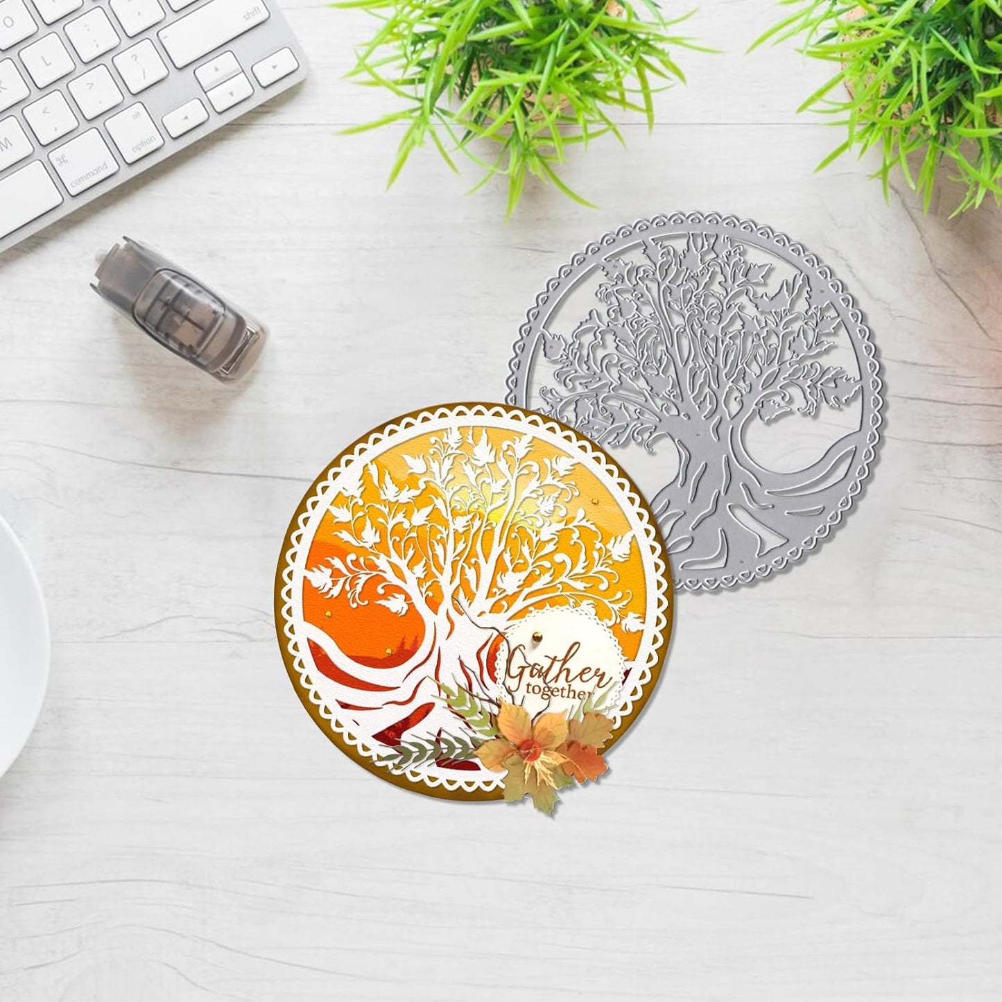 Tree Frame Metal Cutting Dies for Card Making, Tree Leaves Round Frame Die Cuts Carbon Steel Embossing Stencil Template Cutting Tools for DIY Scrapbooking Paper Card Photo Album Craft Supplies