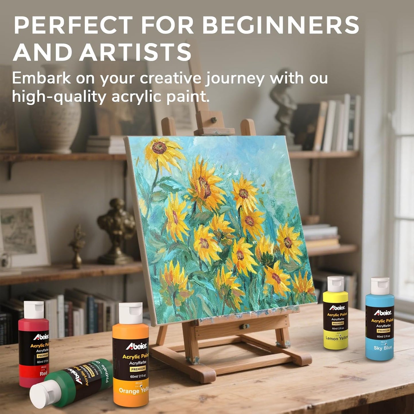 ABEIER Acrylic Paint Set, 56 Colors (2oz/60ml), Matte Finish, Waterproof, Rich Pigments, Non-Toxic Paints for Painting on Canvas Crafts Wood Ceramic, Fabric Ideal for Beginners and Students