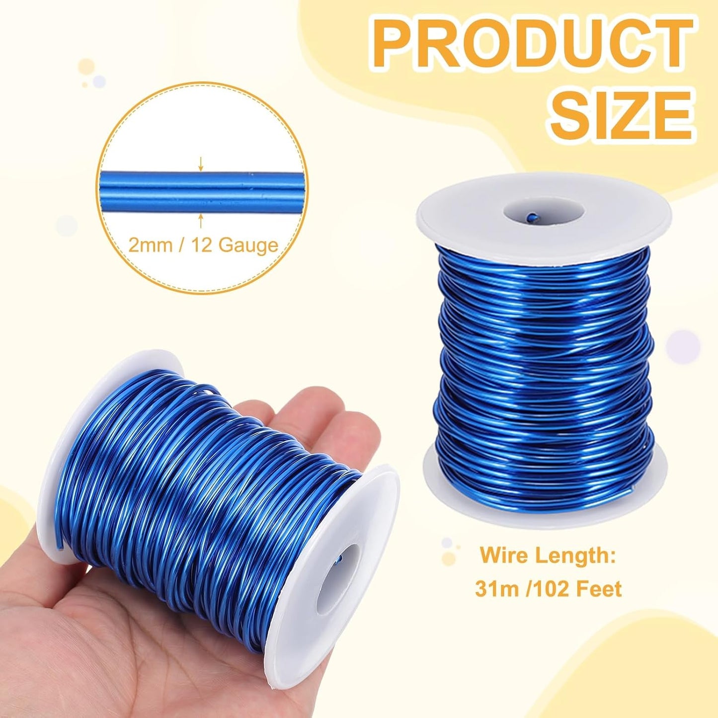 uxcell 12 Gauge / 2mm Anodized Aluminum Wire for Jewelry Craft Making, 102 Feet Bendable Flexible Wire for DIY Home Decor Gardening Sculpture, Dark Blue