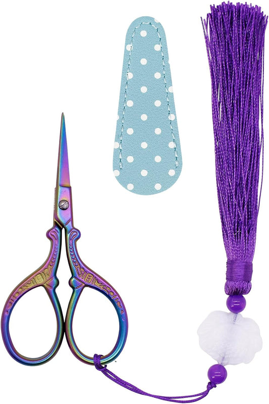 BIHRTC Sewing Embroidery Scissors with Cover Tassel Sharp Stainless Steel Tip Scissor Dressmaker Shears Crane Sewing Scissors for Thread Cross-stitch DIY Artwork Housework