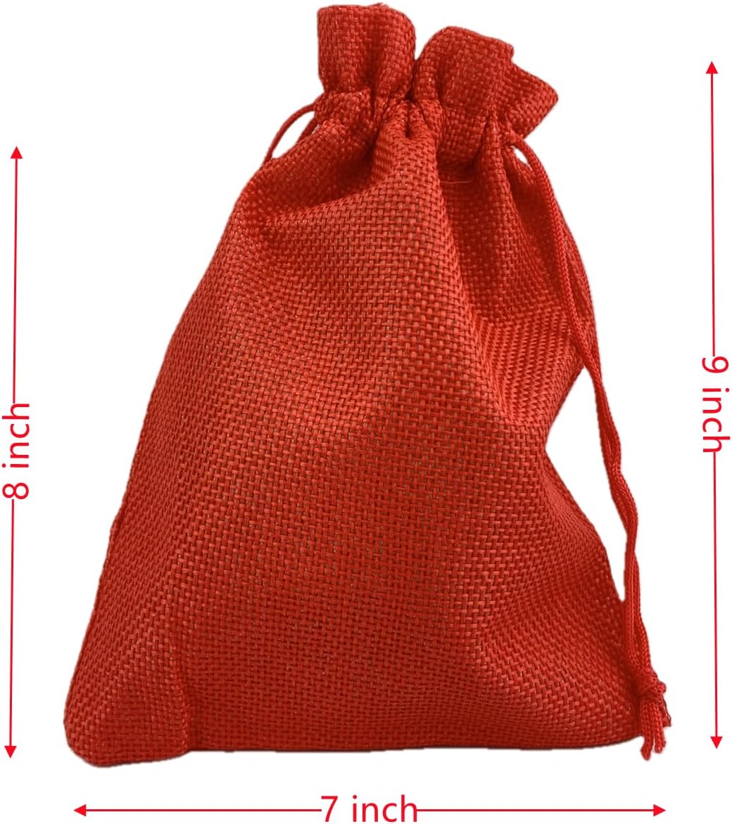 Palmhomee Pack of 25 Burlap Gift Bags with Drawstring Linen Jewelry Pouches Wedding Hessian Jute Bags for Birthday and Treat Pouches Party Wedding Favors Gift (7x9 Inch, Red)