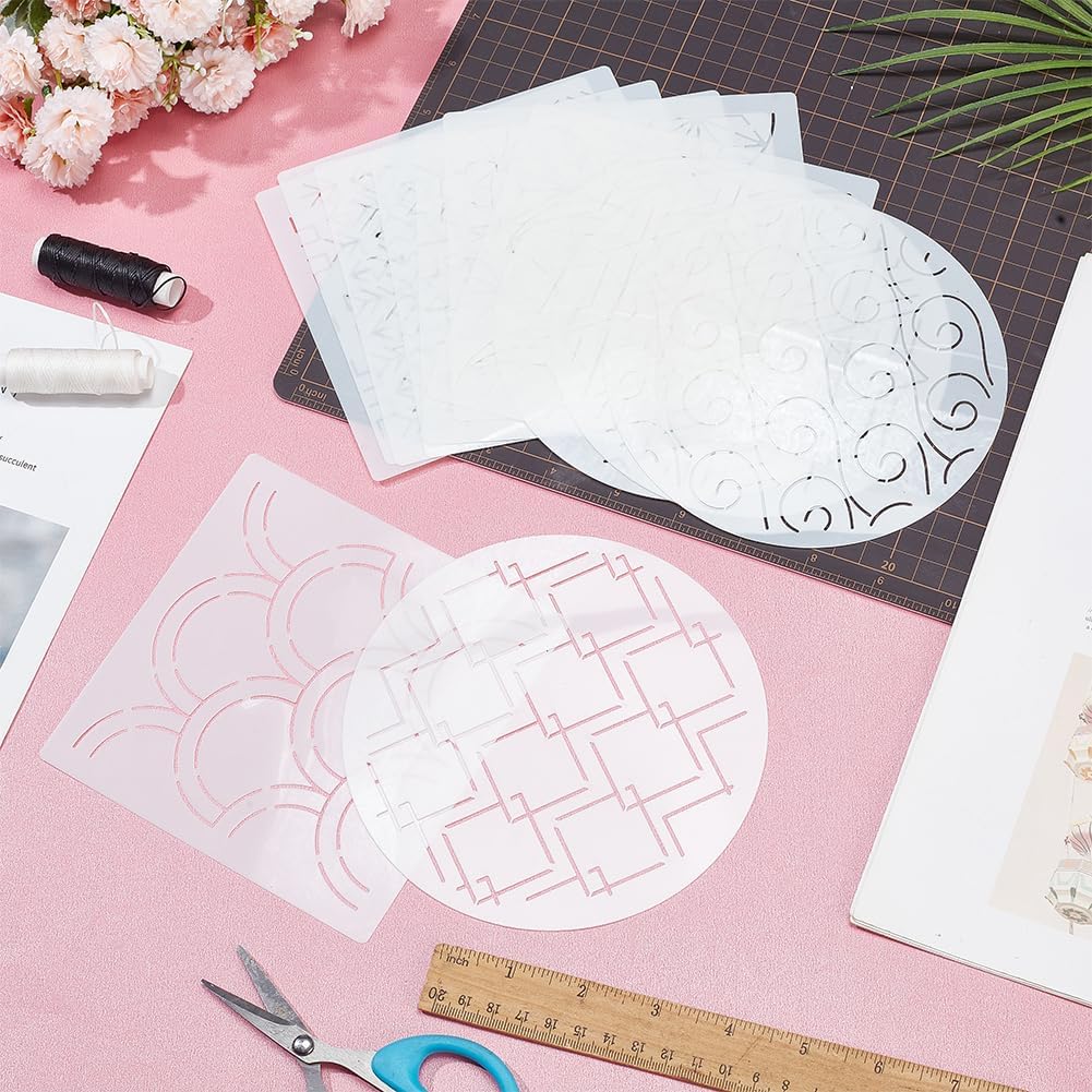 FREEBLOSS Sashiko Stencils - Geometric Embroidery Patterns for Drawing and Hand Quilting - 14x14cm