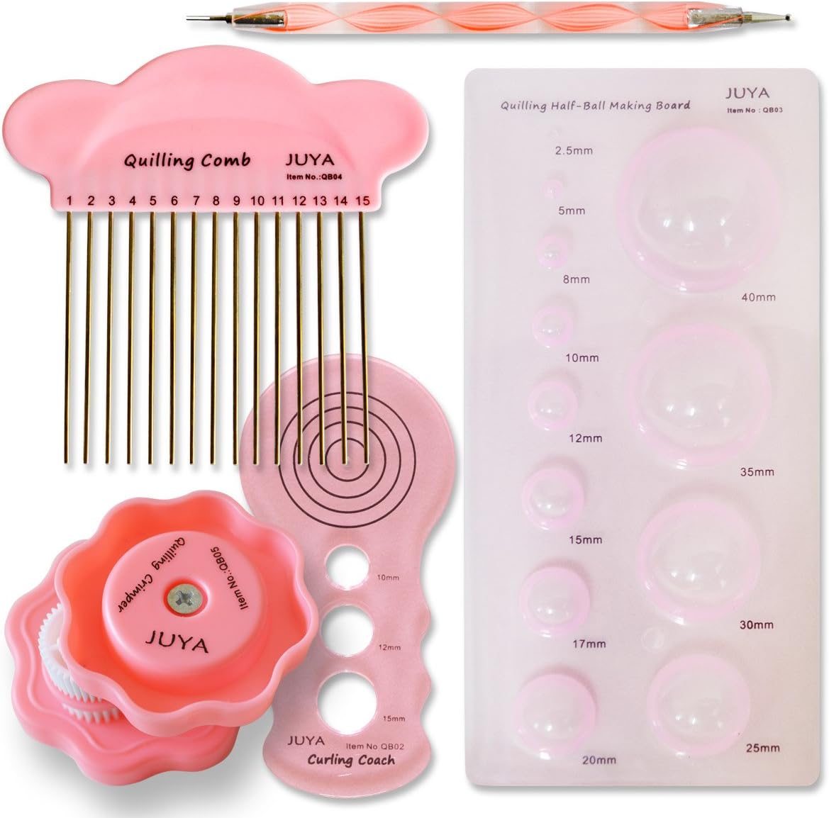 JUYA Paper Quilling Kit with Pink Tools 960 Strips Board Mould Crimper Coach Comb (Width 3mm with Glue)