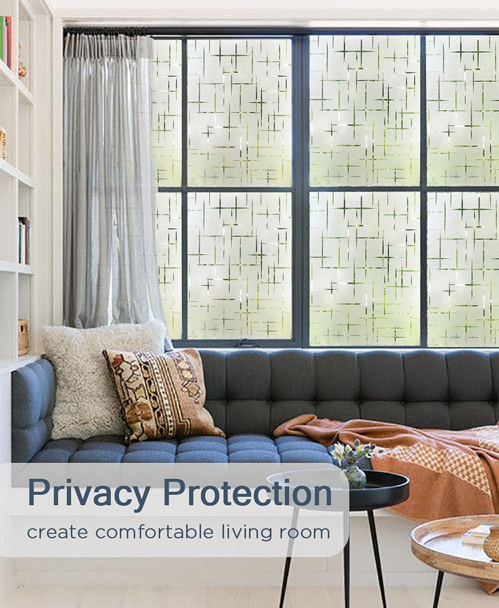 NINETREX Frosted Window Privacy Film,Window Cling Privacy Film, Decorative Glass Static Cling Non-Adhesive Vinyl Removable for Home Office Cross Pattern,23.6 x 78.7Inches