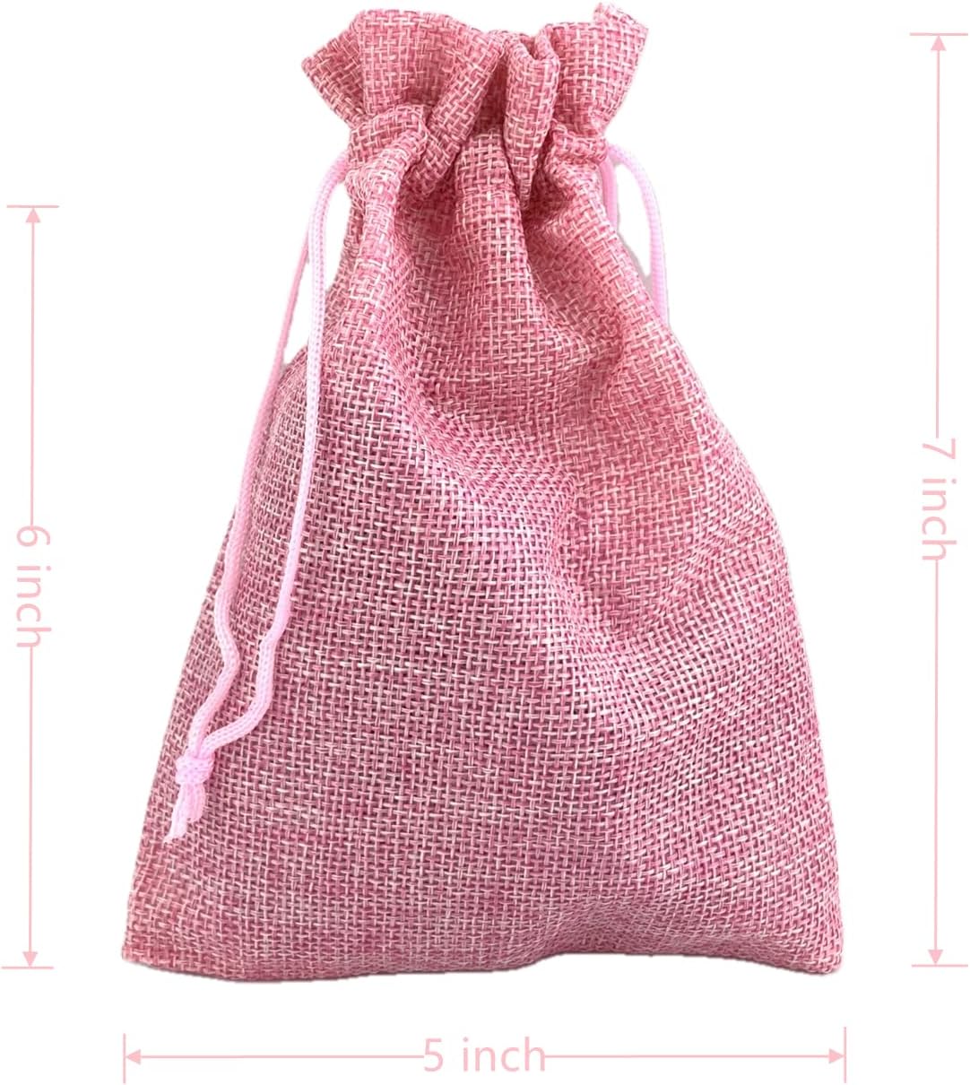 Palmhomee Pack of 25 Burlap Gift Bags with Drawstring Linen Jewelry Pouches Wedding Hessian Jute Bags for Birthday and Treat Pouches Party Wedding Favors Gift (5x7 Inch, Pink)