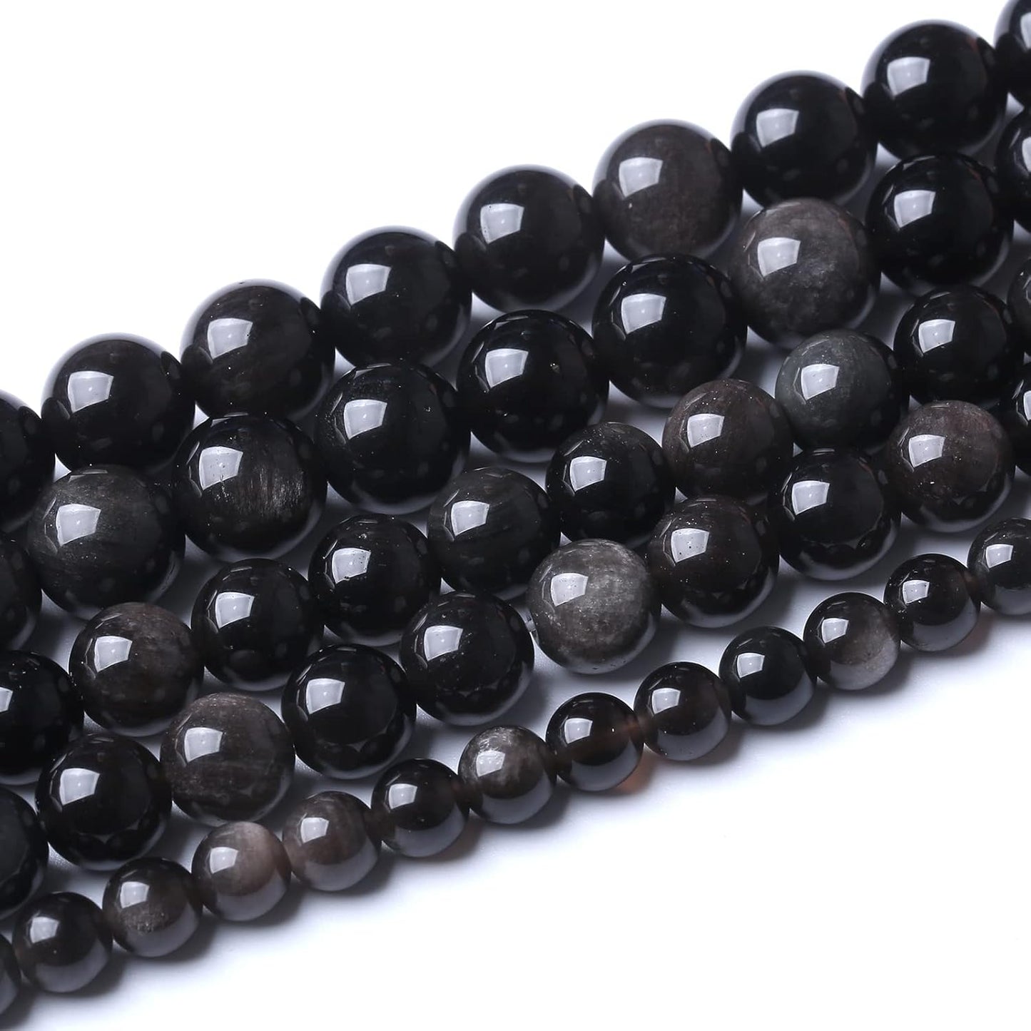 32pcs 12mm AAA Natural Obsidian Stone Beads Gemstone Round Loose Beads for Jewelry Making DIY Bracelet (Sliver Color Obsidian Stone, 12mm)