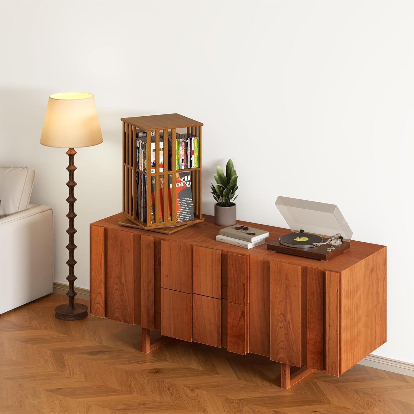 YOWOS Rotating Bookshelf Tower, 360° Spinning Bookcase Bamboo Floor Standing Storage Rack, Narrow Book Shelf Organizer for Kids & Adults, Small Space Bookshelf (Walnut, 2 Tier)