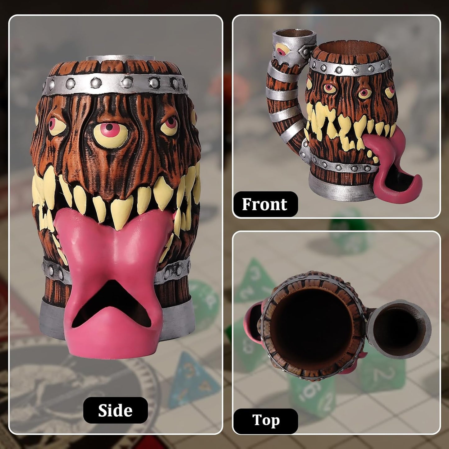 Dice Tower Mug, Dice Rolling Tower, Comes with 7 PCS Dice Set, Suitable for DND Dungeons and Dragons, Tabletop Games, Available As Drink Holder, D&D Gifts, DND Accessories (Original Wood)