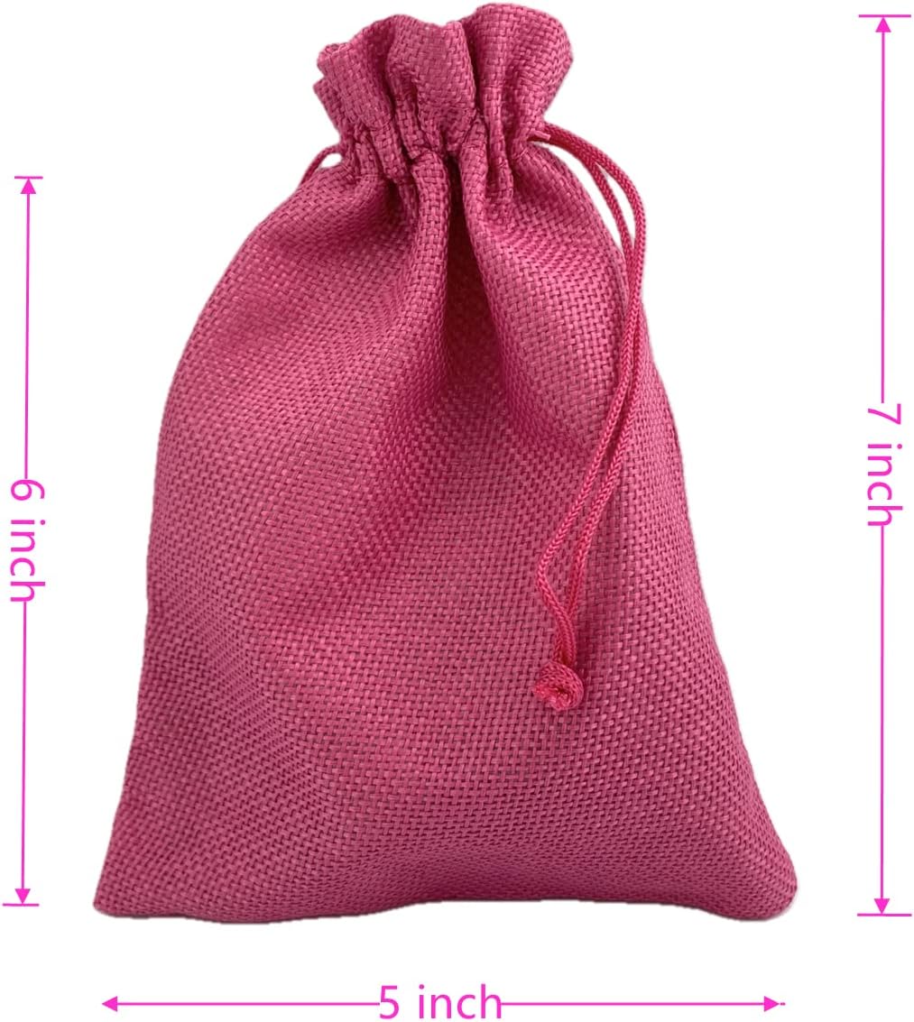 Palmhomee Pack of 25 Burlap Gift Bags with Drawstring Linen Jewelry Pouches Wedding Hessian Jute Bags for Birthday and Treat Pouches Party Wedding Favors Gift (5x7 Inch, Fuchsia)