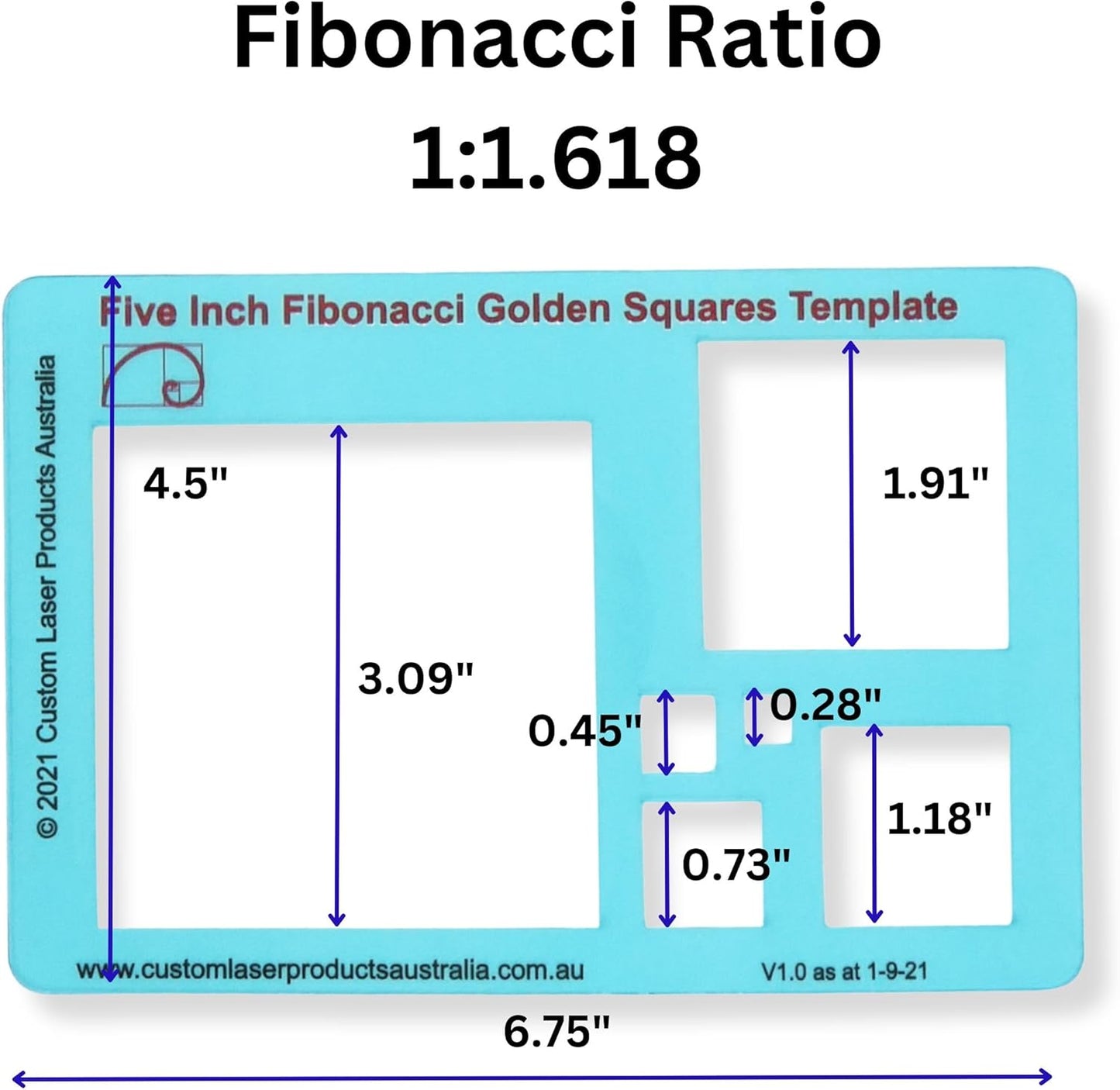 5" Square Stencil Template for Drawing and Drafting: A Fibonacci-Inspired Square Template Tool for Artists Allows The Simple Application of The Golden or Divine Ratio for Artistic Design