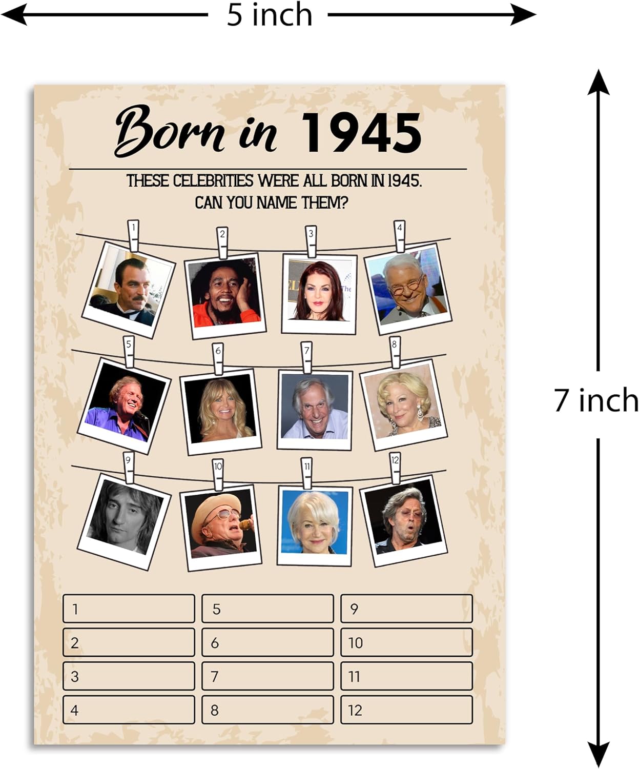 80th Birthday Party Games, Set of 5 Activities for 10 Guests, Born in 1945 Games Bundle, Birthday Party Supplies for Adults, Pack of 50 Cards