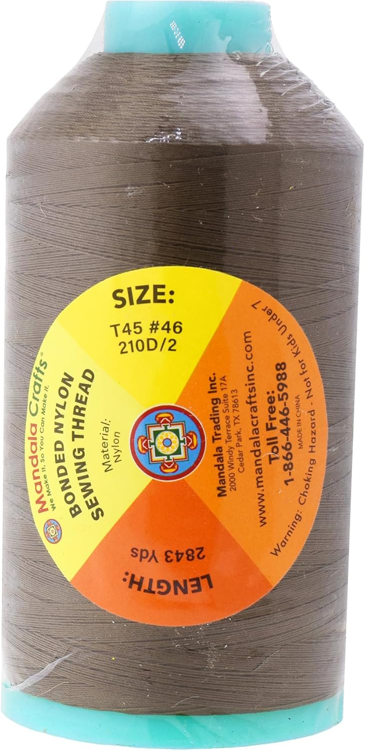 Mandala Crafts Bonded Nylon Thread Coyote Brown Heavy Duty Sewing Threads - 2843 YDs Size 46 210D T45 Tex 45 Thread for Leather Jeans Weaving Outdoor Marine Upholstery Threads