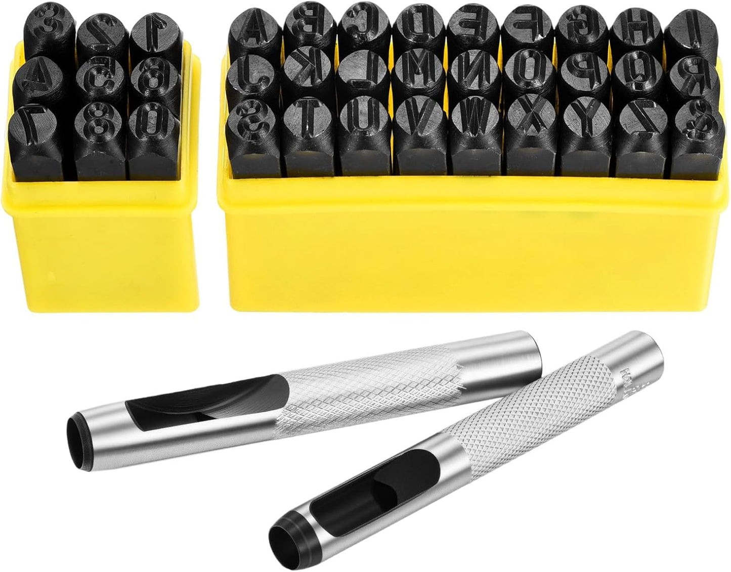 WorkBless 36PCS Metal Stamping Kit, 5/16" (8mm) Steel Number and Letter Punch Set, Include A-Z Alphabet, Number 0-8, & Symbol, Stamping Tool for Imprinting Plastic, Wood, Leather, Jewelry