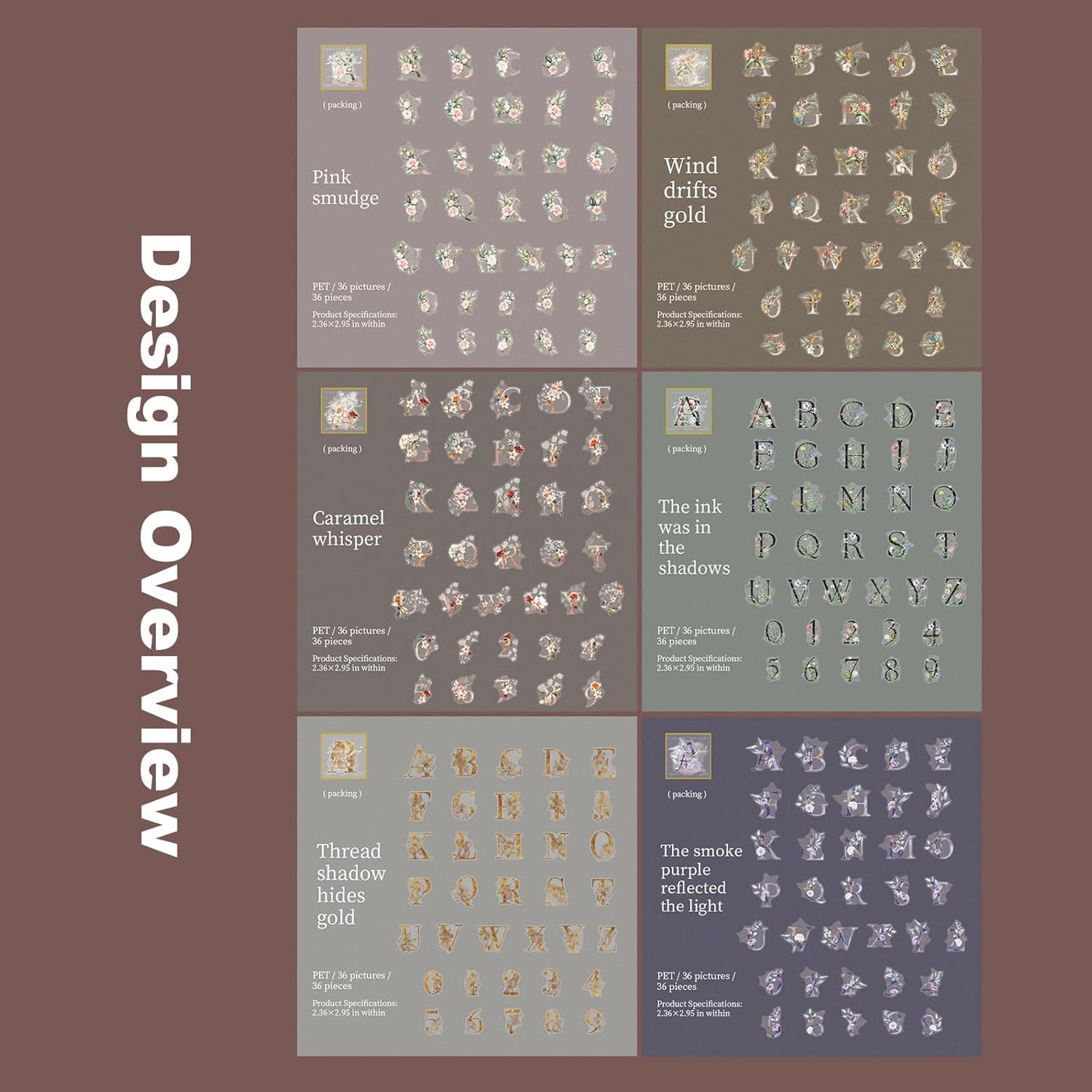 216PCS Floral Alphabet & Number Stickers Set, Waterproof Letter PET Stickers for Scrapbooking, Journaling, DIY Crafts, Card Making