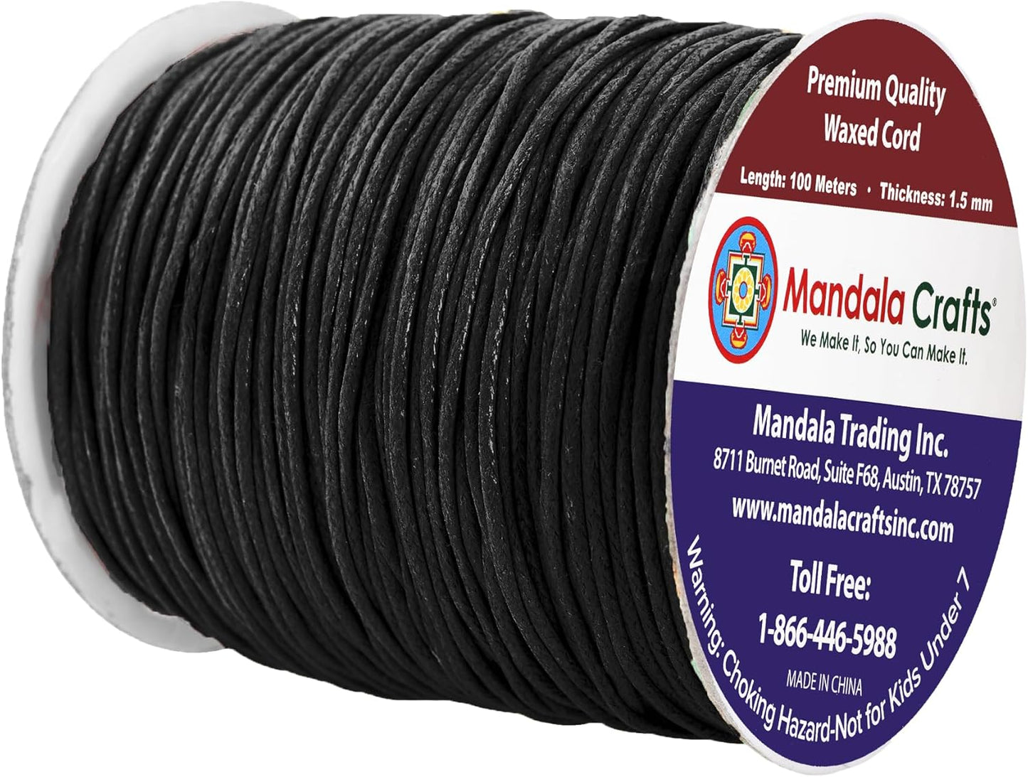Mandala Crafts 1.5mm 109 Yards Black Cotton Waxed Cord for Jewelry Making Bracelet Cord Waxed String - Beading String Thread Jewelry Cords for Necklaces String