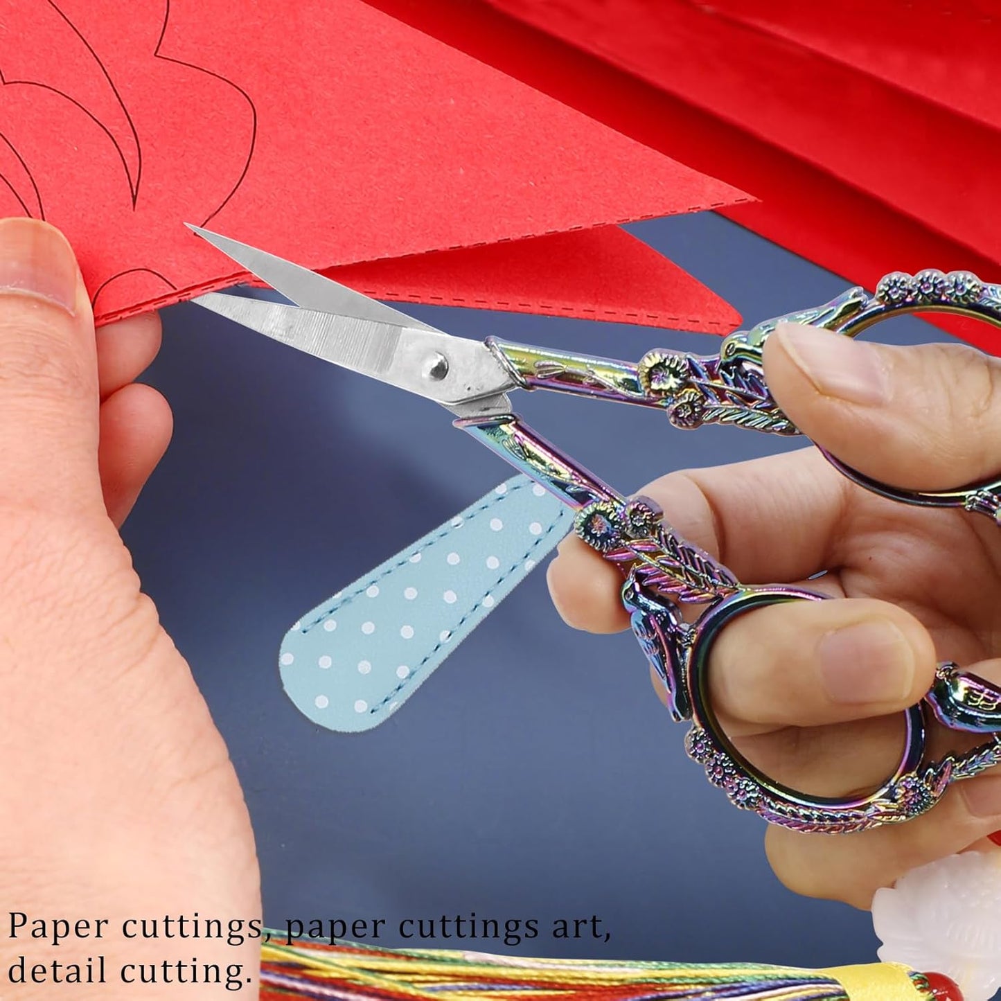 BIHRTC 4.5Inch Sewing Scissors Stainless Steel Sharp Tip Scissors with Leather Cover Tassel Small Crafting Household Shear for Cross Stitch Needlework Beading DIY Threading