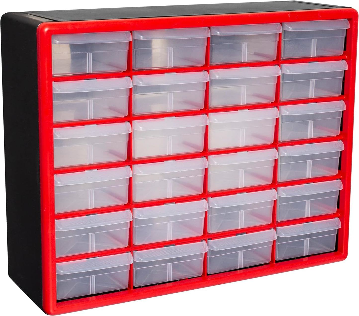 Akro-Mils 24-Drawer Plastic Drawer Storage Cabinet for Garage Organization, Bead Organizer, Building Bricks Storage, Teacher Toolbox, Makeup Organizer, 20" W x 6" D x 16" H, 10124 Red