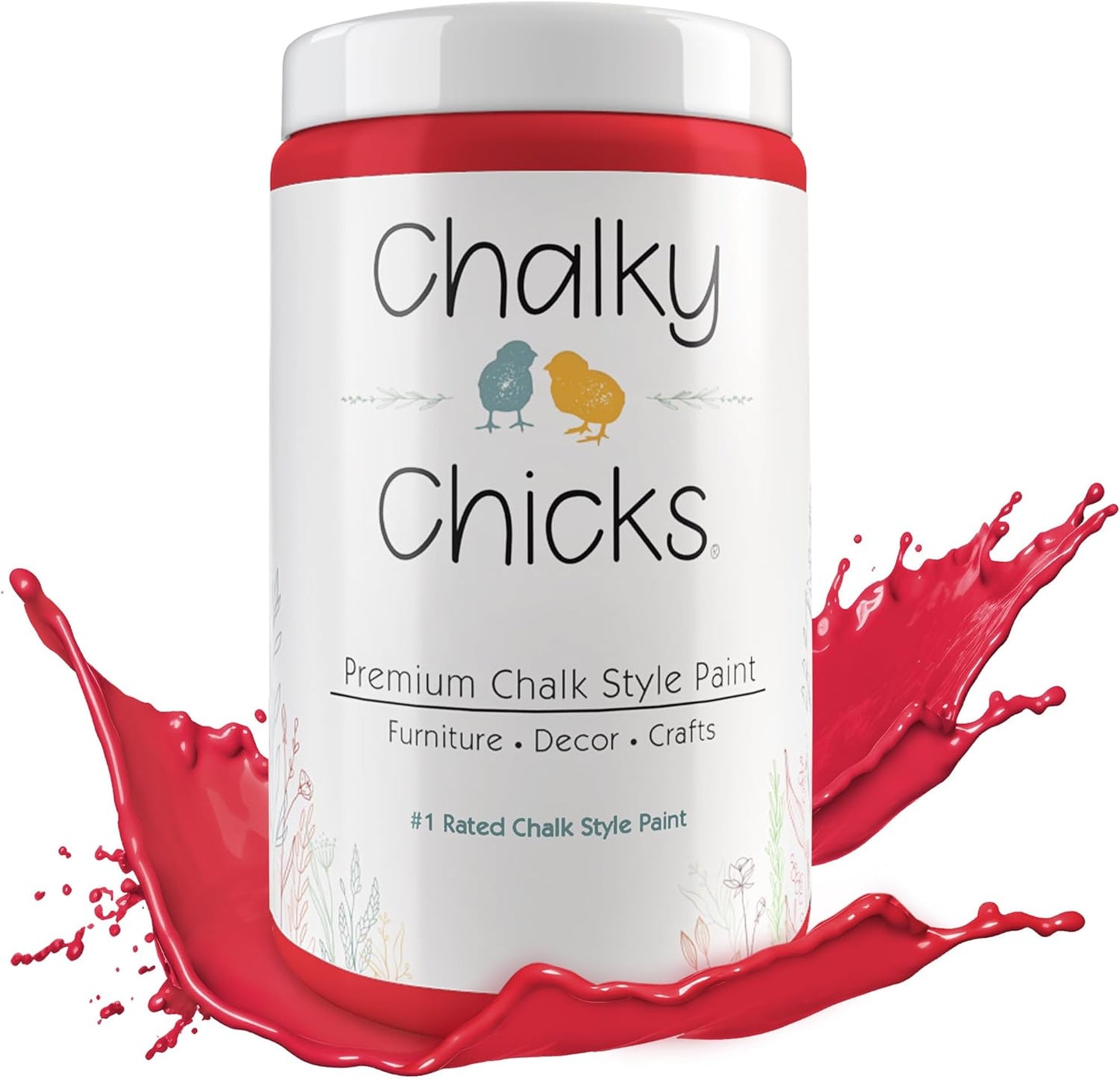 Chalky Chicks All-in-One Chalk Paint for Furniture or Cabinet - 32 Fl Oz - Matte Finish Poppy (Deep Red-Pink) for Metal, Wood Furniture Paint - No Sanding All-in-One for Home Decor & Crafts, USA Made