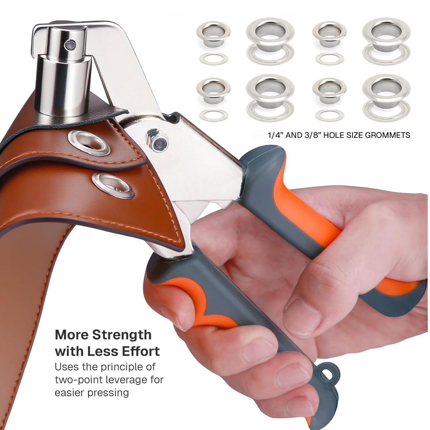 CRAFTMEMORE Grommet Tool Kit with 200 Silver Grommets, 3/8 and 1/4 inch Double Head Pliers, for Tarps, Fabric Rings, Leather, Tents, Vinyl, Canvas
