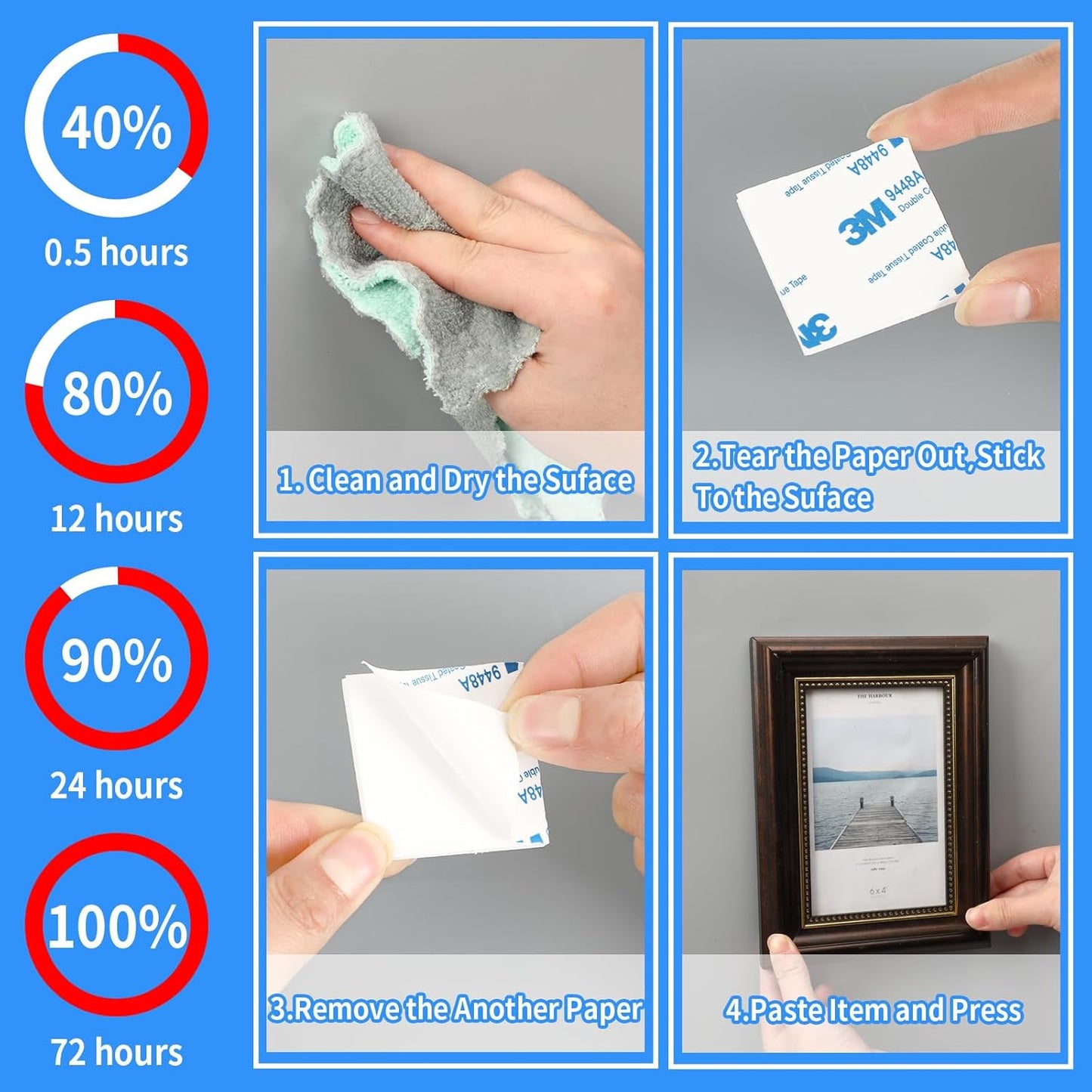 UPINS Double Sided Foam Tape, 60 Pcs Double Sided Tape Heavy Duty Strong Adhesive Double Sided Mounting Tape for Walls Picture Poster Crafts Black (Round, Square & Rectangle)