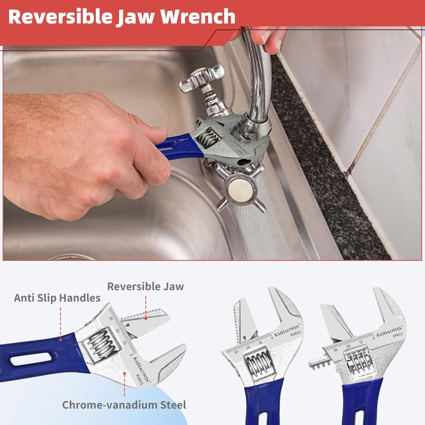 KAIHAOWIN 6-Piece Tool Set with Case, 8.8” Long Nose, 8.8” Linesman, 8” Diagonal, 6“ Adjustable Wrench, 8”&10” Slip Joint Pliers for Repairing & Home Use