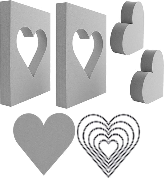 BAOFALI 9 Pcs Heart Cut Stamping Foam Grey Moldable Foam Stamps Plastic Dry Foam Stamp Pad Cut and Dry Foam Stamping Foam Block for Sculpture, Modeling, DIY Arts and Handicrafts Projects