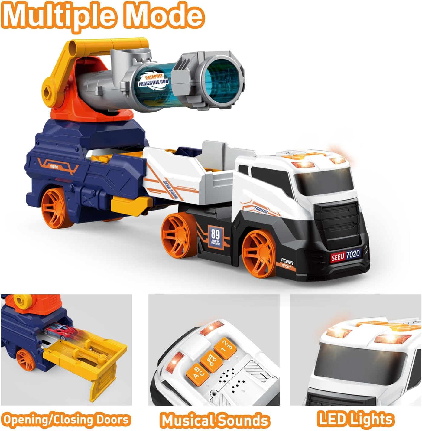 Dwi Dowellin Truck Toys for Kids, 28" Large Car Toys Include 4 Race Cars+6 Soft Foam Balls, with Light & Sounds, Eejection&Shooting Transport Trucks Toy, Gifts for Boys Girls 3 4 5 6 7 8+ Year Old