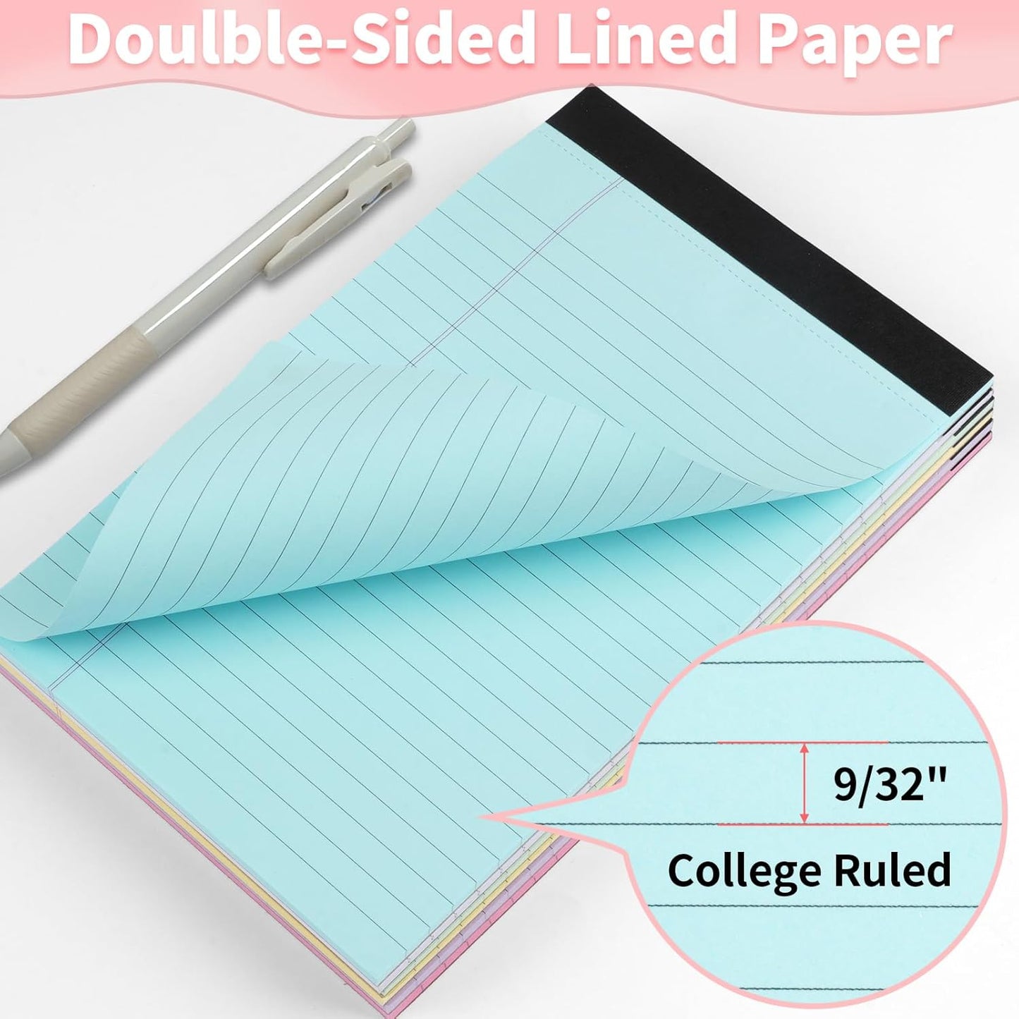 Legal Pads 5" X 8", 6 Pack Colored Note Pads, College Ruled Yellow Lined Paper Pads, Letter & Legal Ruled Pads, 30 Sheets per Small Writing Pads 5x8 for School, Home, Office, Business