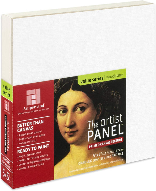 Ampersand Art Supply Wood Gesso Art Painting Panel: Canvas Texture, 3/4 Inch Cradle, 5" x 5"
